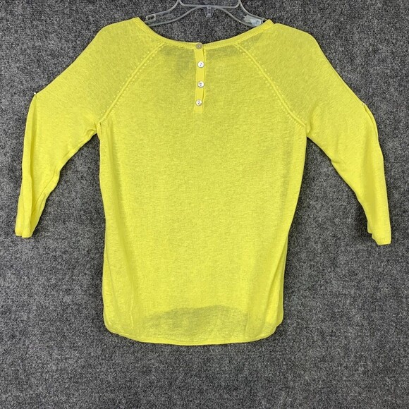 Cynthia Rowley Linen Blend Sweater Women M Yellow Light Weight Knit 3/4 Sleeve - Picture 4 of 9